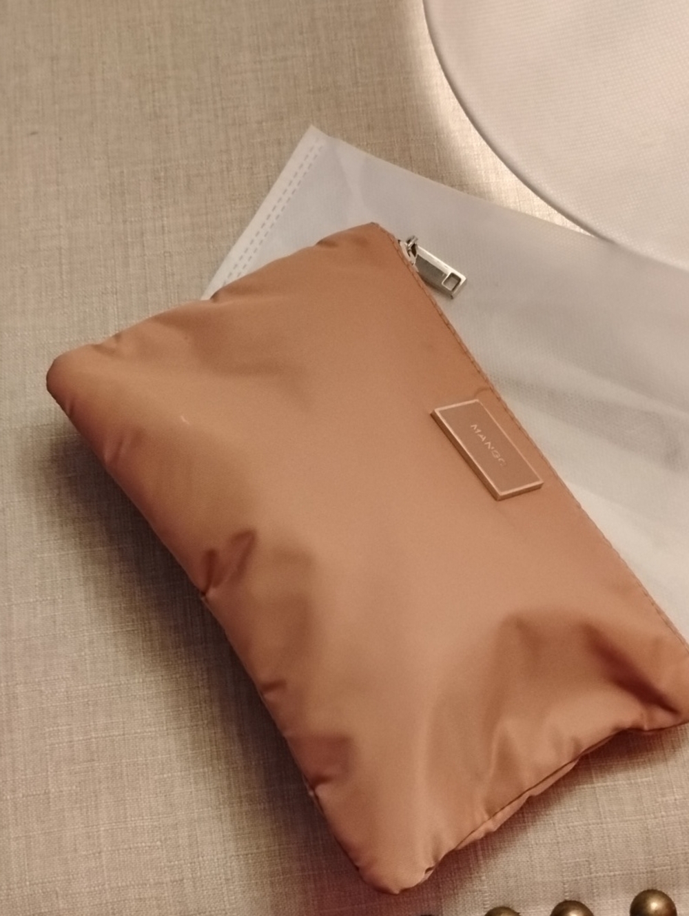 Mango Pink Nylon Zip Bag, Pouch. Makeup Bag .